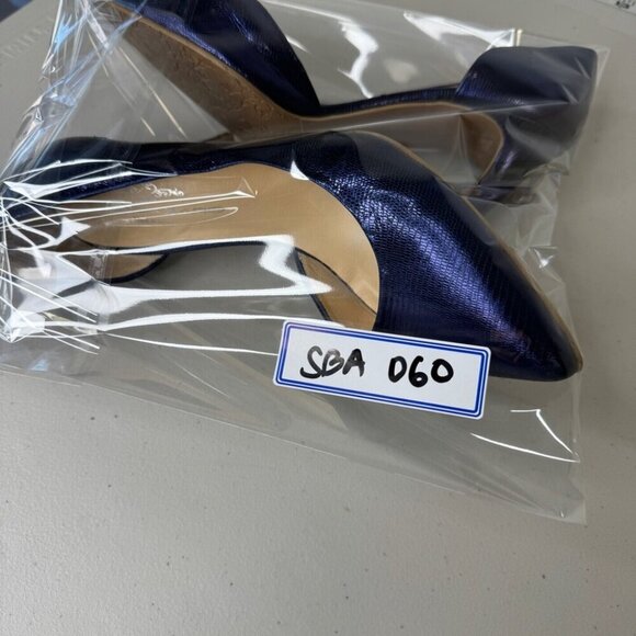 Brenda Zaro Blue Metallic Textured Leather Pump Heels Made In Spain Size 38 - Picture 15 of 15